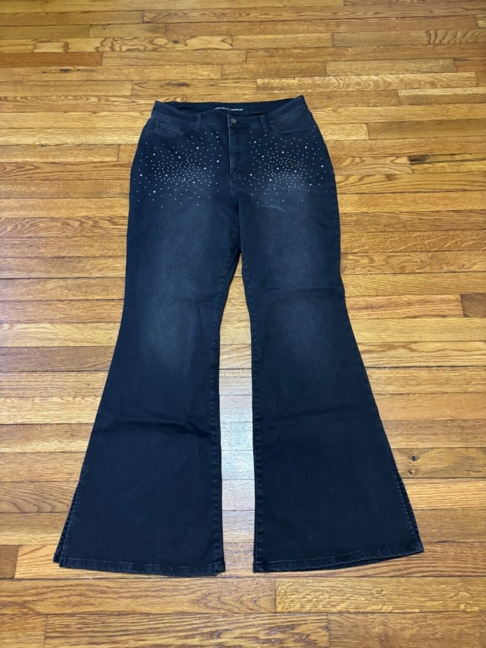 INC International Concepts Womens High Rise Flare Jeans Size 14 Black Jeweled